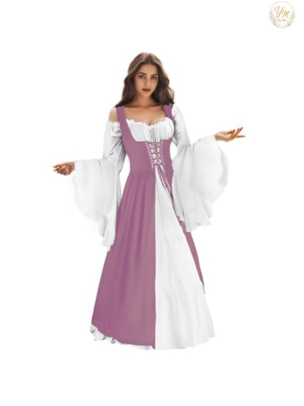 Renaissance Dress Women Medieval Costume Long Sleeve Maxi Dress